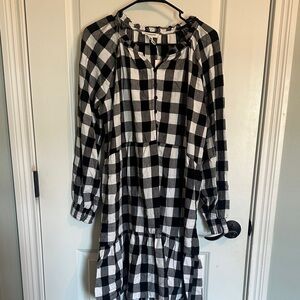 beachlunchlounge Black and White Gingham Long Sleeve Dress
